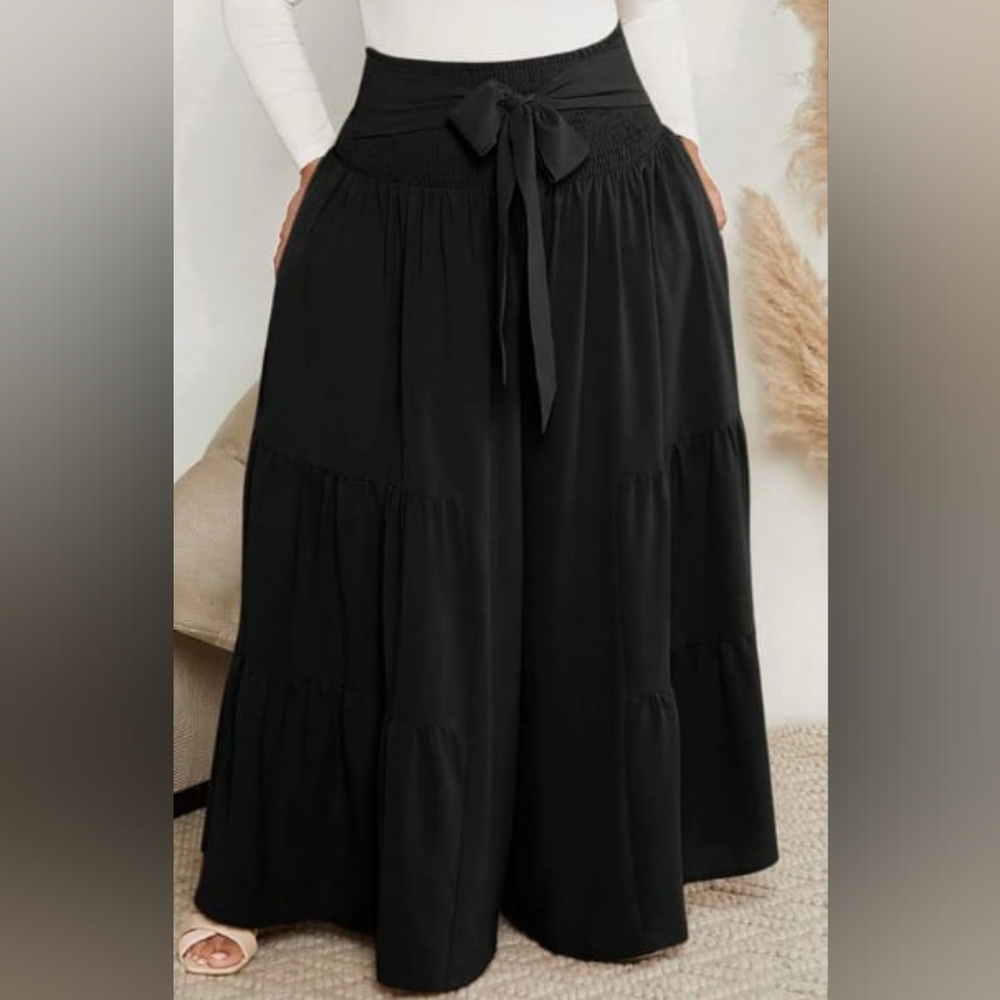 Ruffle extra wide leg pants